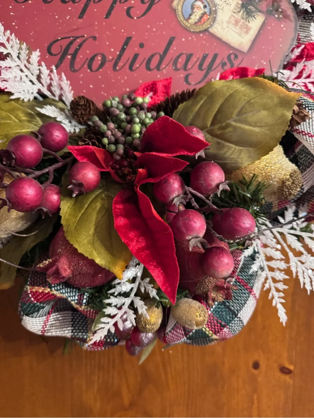 NEW OOAK Handmade Christmas Holiday Swag Decor Plaid Ribbon